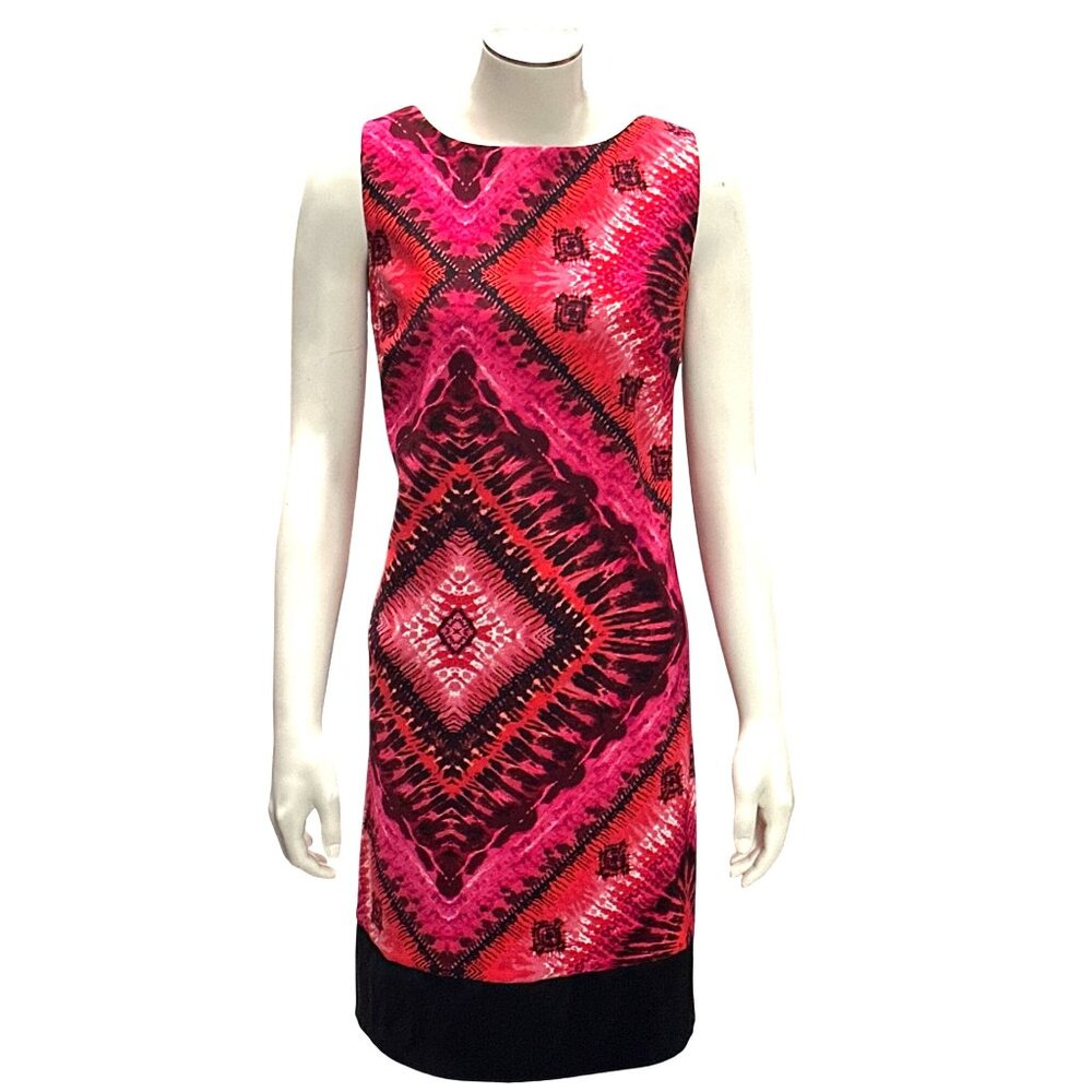 AB Studio Bold Pink Diamond Sheath Dress Size 12 Retro Style Sleeveless Geometri